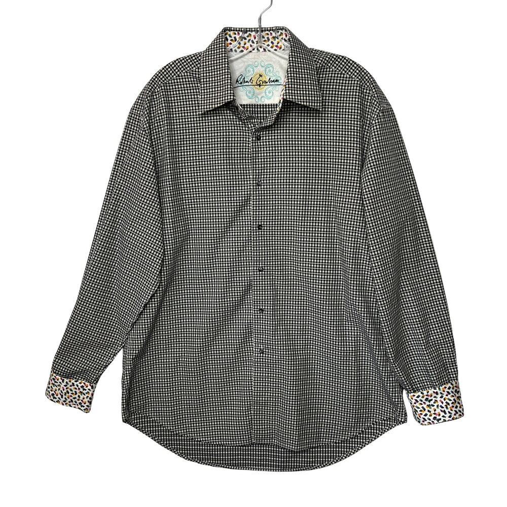 Robert Graham Long Sleeve Checkered Contrast Cuff Button Shirt Black Cream Mens